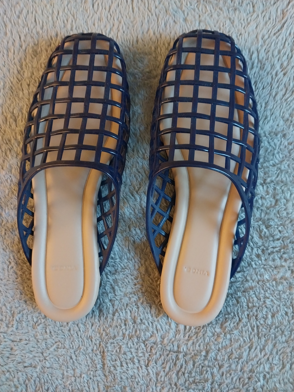 Vince  Navy Lattice Slide Mules